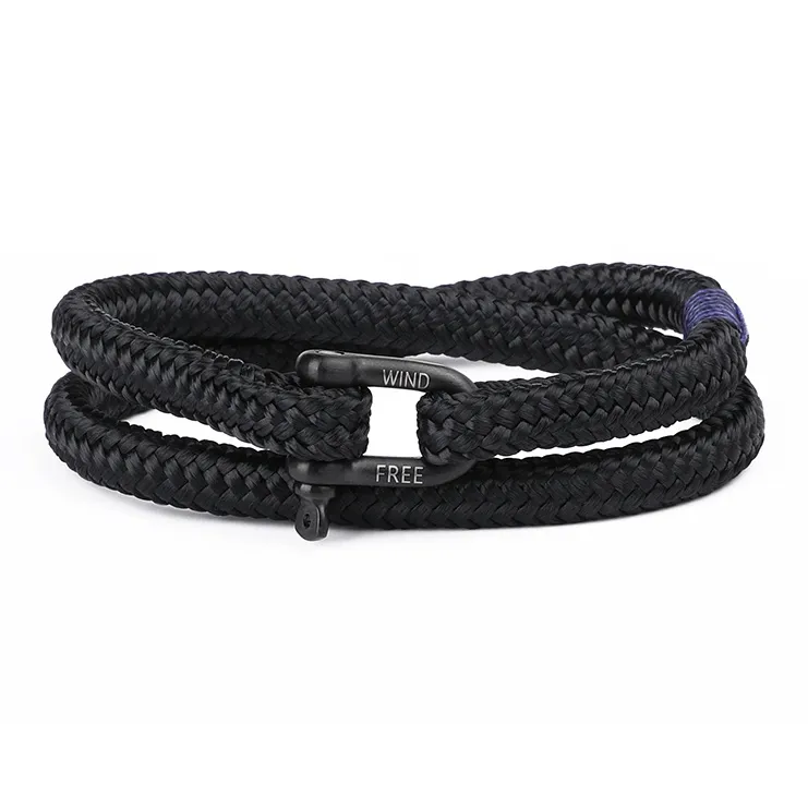 TUBAOSHU Нержавеющая сталь Нейлон Полиэстер BOAT Браслет с шнурками Унисекс Черный