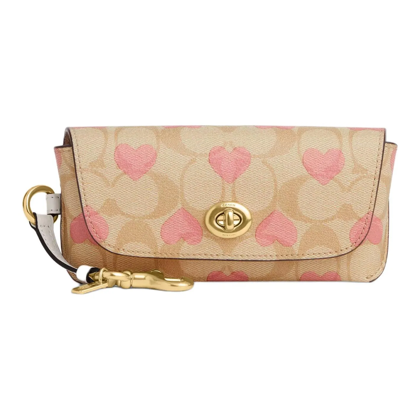 COACH Sunglass Case Canvas With Leather Eyeglass Pouch Trumpets Women's Gold & Light Khaki & Chalk