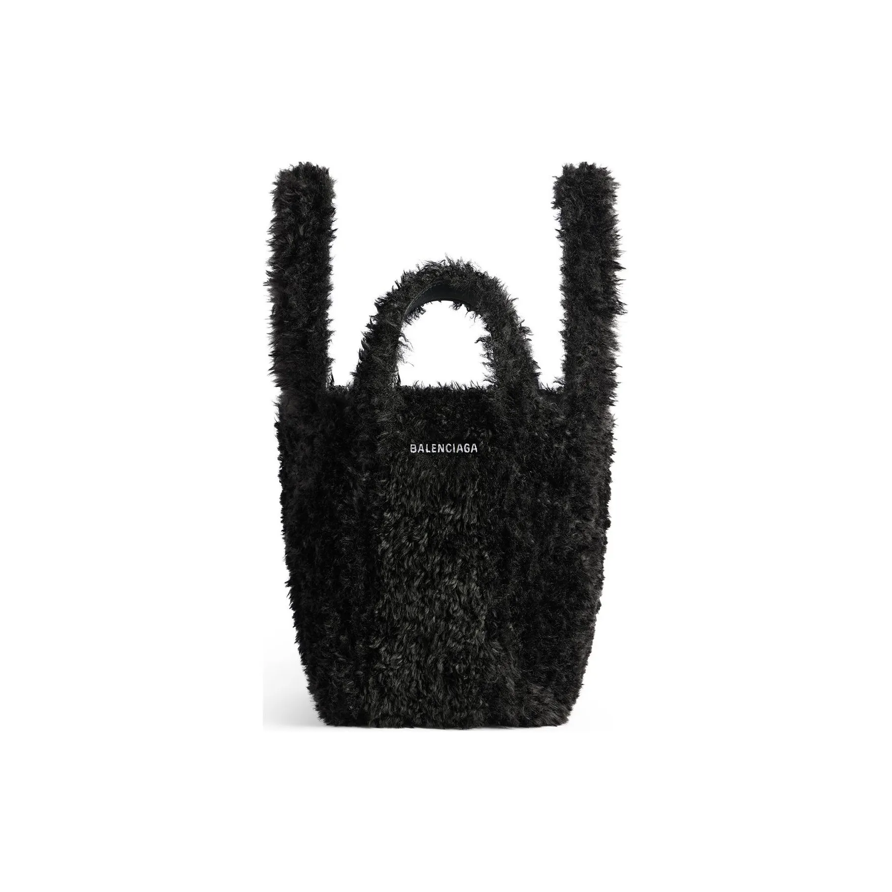 Balenciaga Curled Faux Fur One Shoulder Handbag Extra Small Women's Black