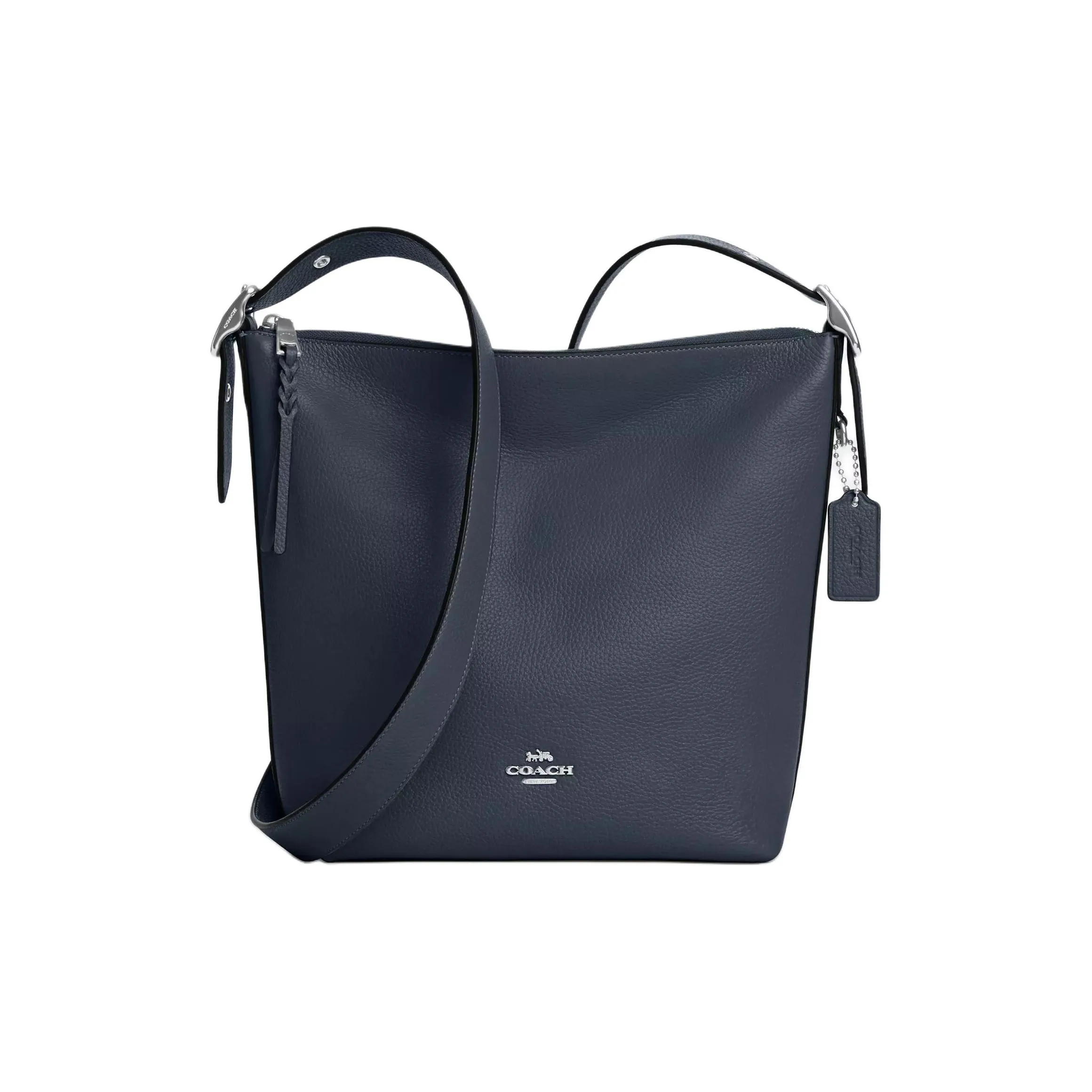 COACH Pebbled Leather Bucket Bag, Shoulder Bag, Crossbody Bag Medium Size Women's Silver Panel Denim