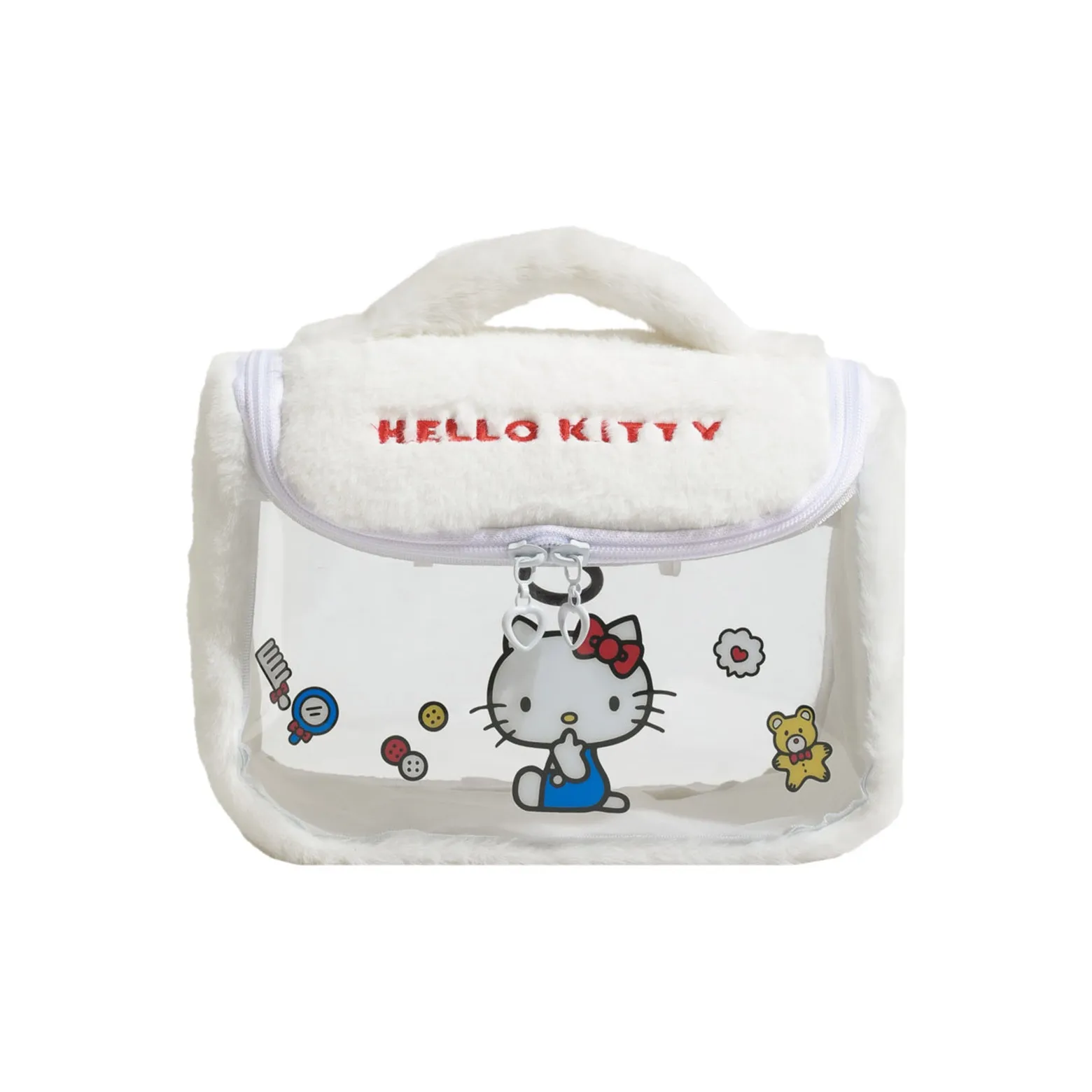 Санрио Hello Kitty ПВХ с полиэстером Косметичка среднего размера Женская Белая