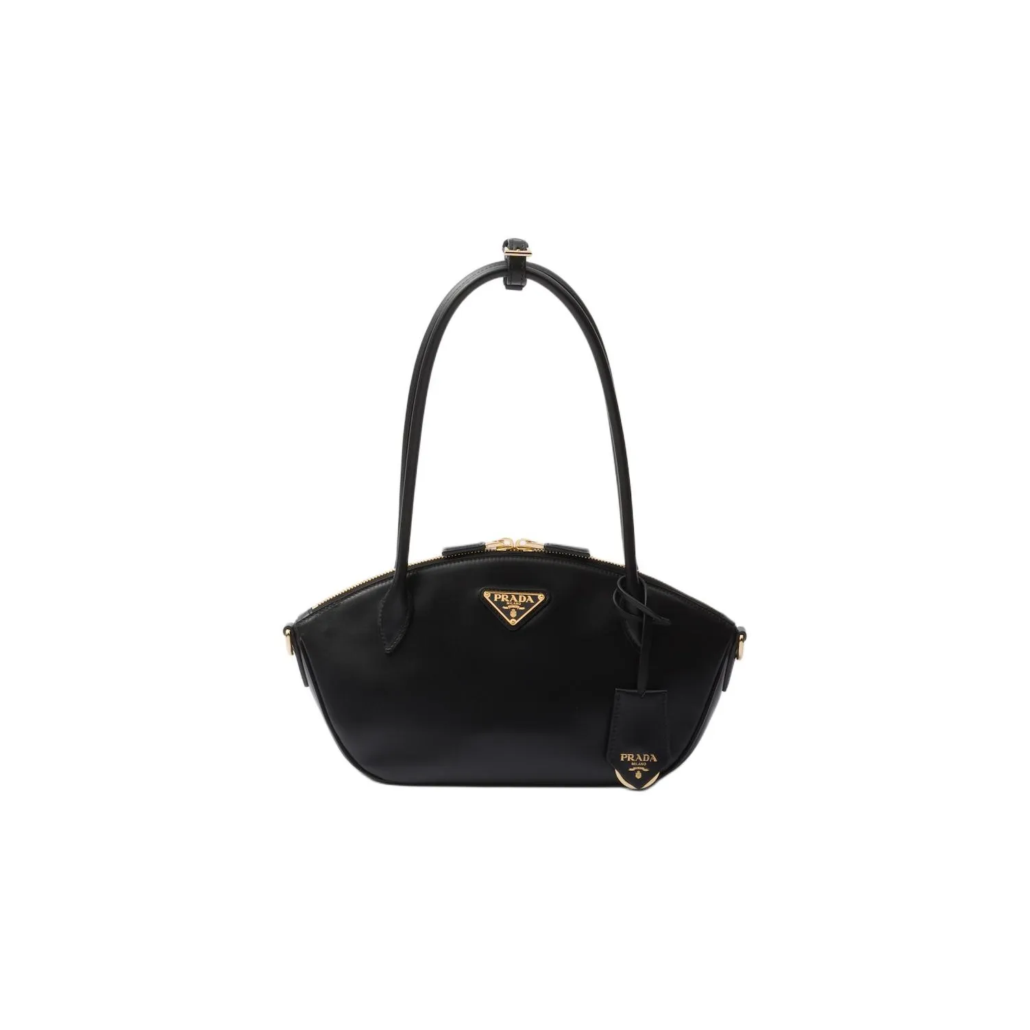 PRADA Leather One Shoulder Handbag Small Size Women's Black