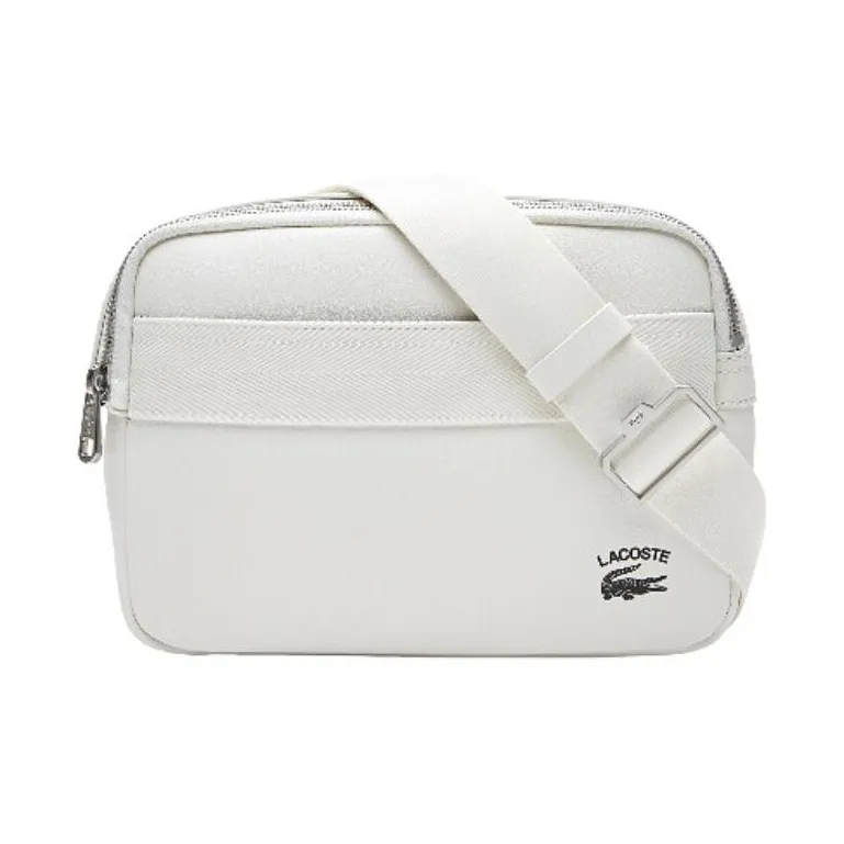 LACOSTE Calfskin Shoulder Bag Crossbody Bag Medium Size Men's White