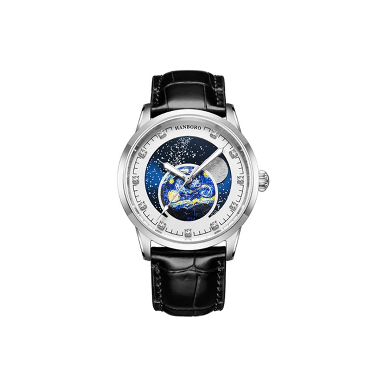 HANBORO STAR COLLECTION Автоматический Механический Механизм Часы Мужские Белый Циферблат HBR88934 BH