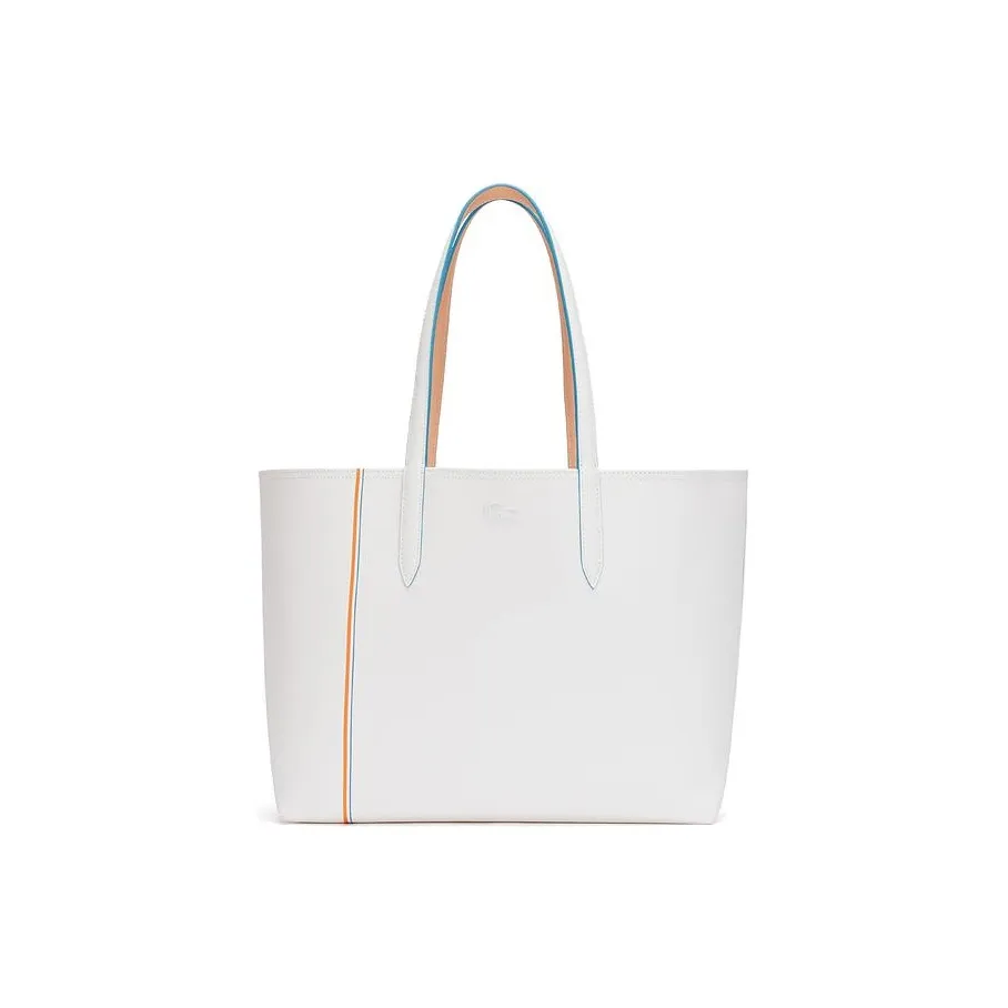 LACOSTE PVC Tote Bag, Shopping Bag, Shoulder Bag Regular Women's Ivory & Peach Pink