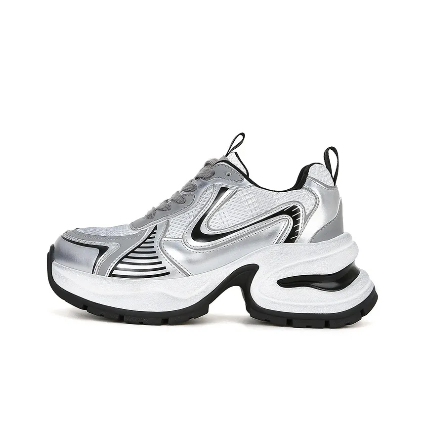BENZI Chunky Sneakers Women's Low Top Space Silver/Black