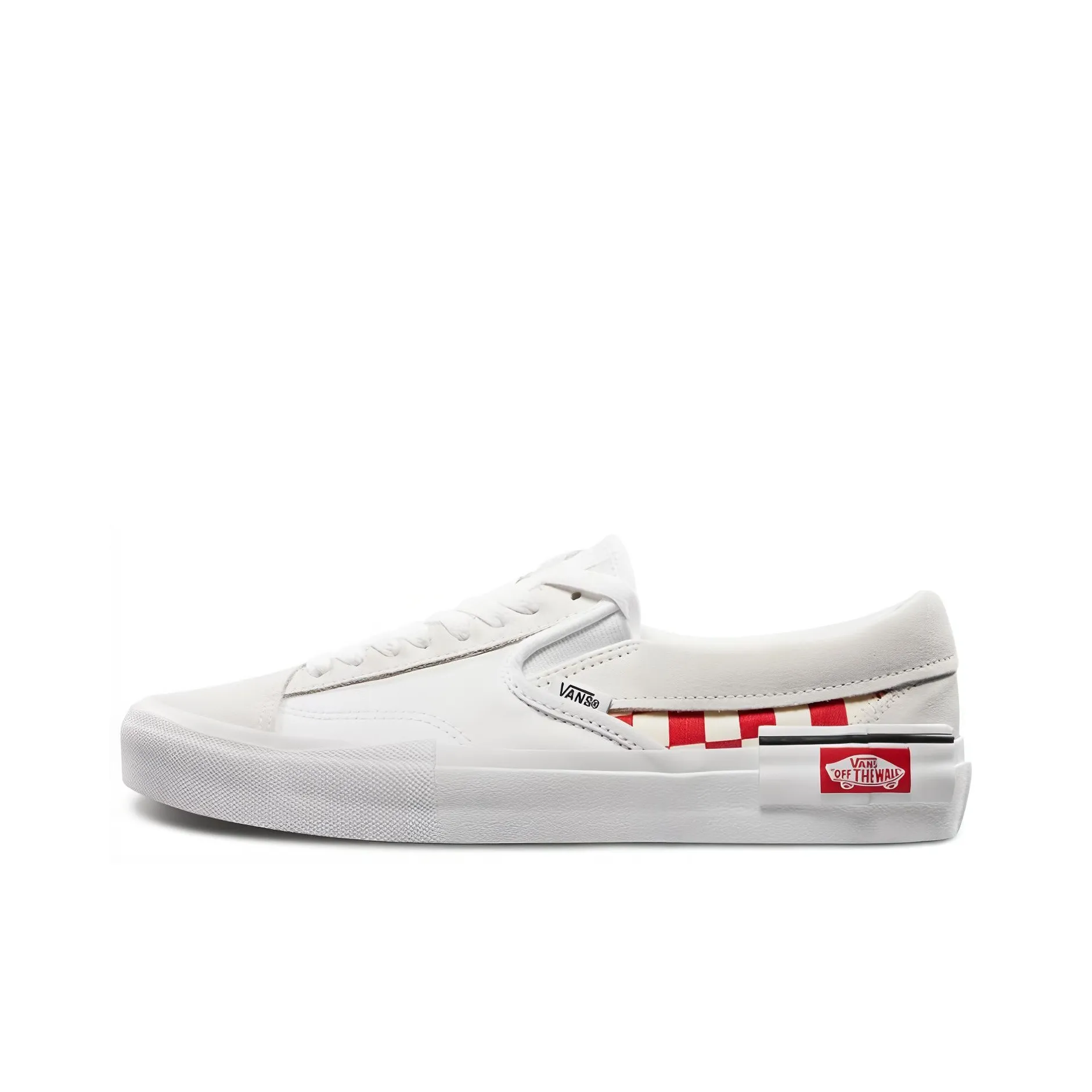 Vans Slip On Cap Low Top Skate Shoes Unisex Red Grid White