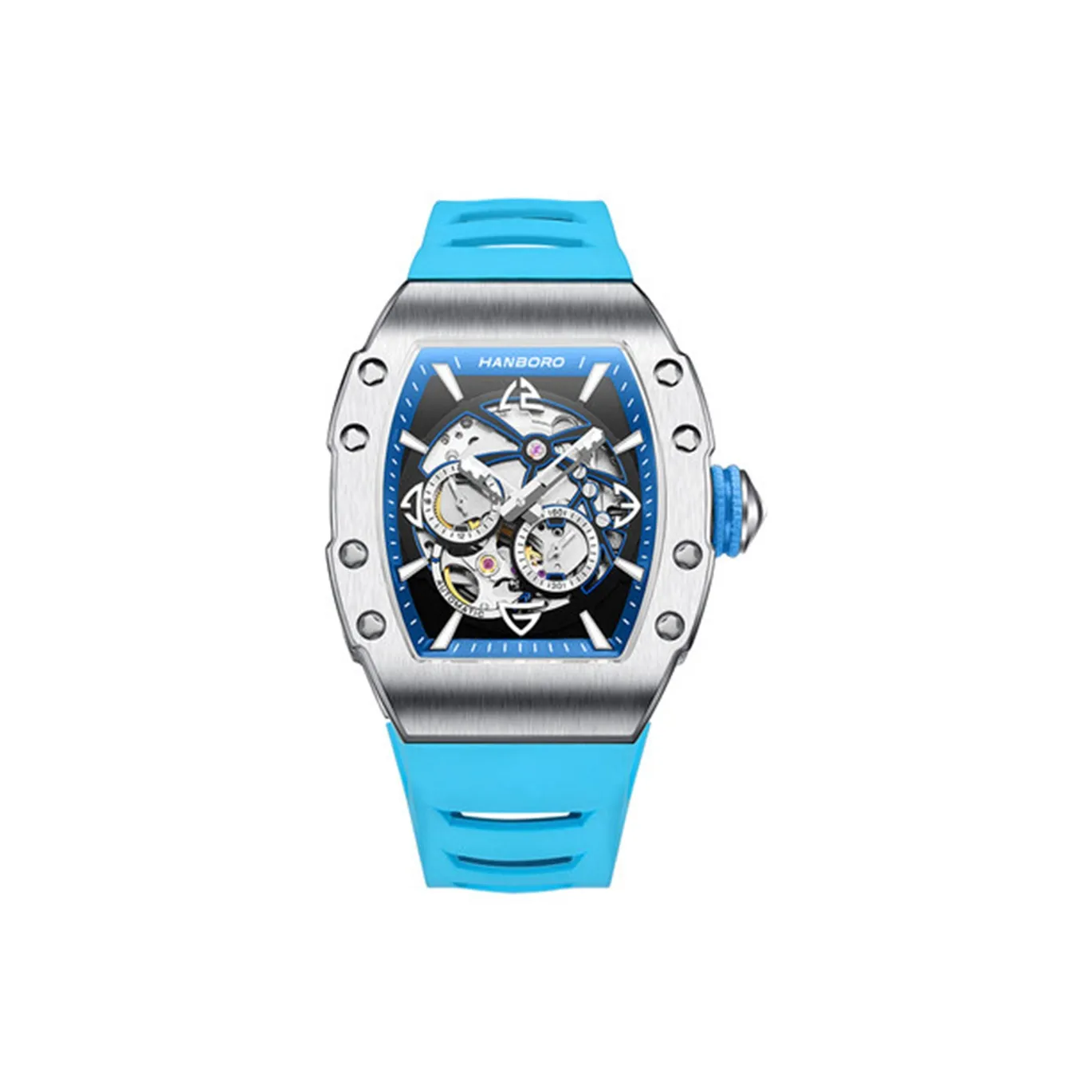 HANBORO Автоматический Механический Механизм Часы Мужские Часы С Черепным Циферблатом HBR991 BL