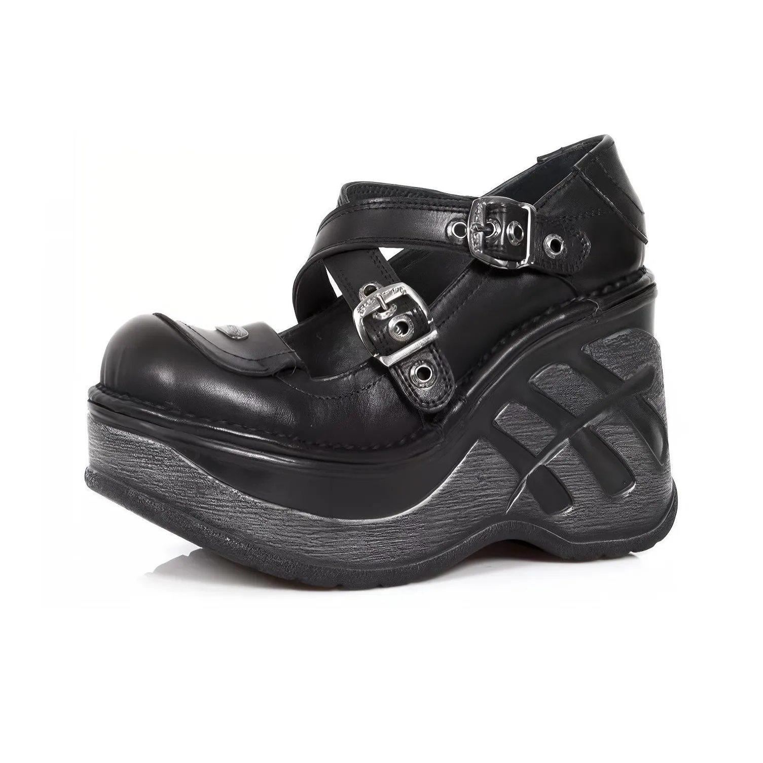 NEW ROCK Туфли Мэри Джейн с грубым каблуком 11 см женские черные