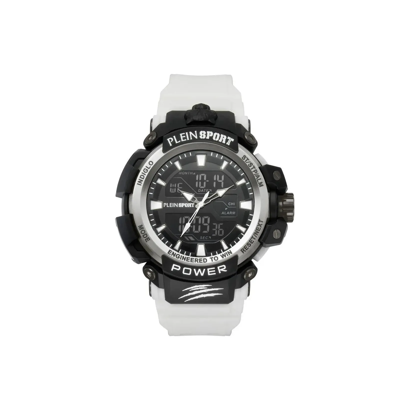 PLEIN SPORT Мужские часы Кварцевый механизм Силиконовый ремешок Черный циферблат
