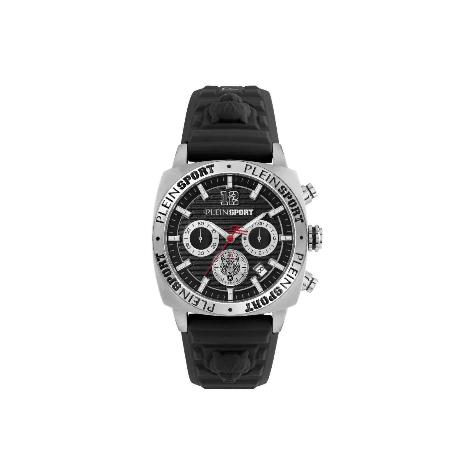 PLEIN SPORT Мужские часы Кварцевый механизм Силиконовый ремешок 40 мм Черный циферблат