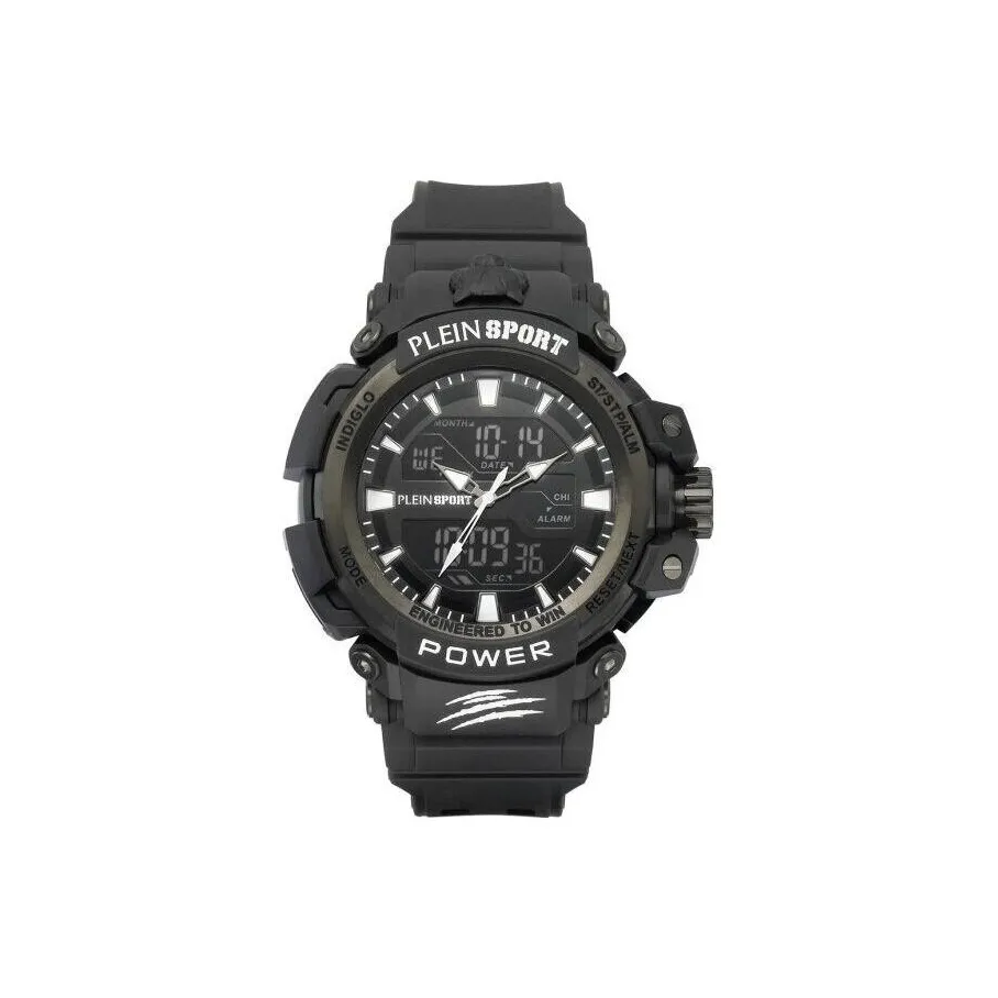 PLEIN SPORT Мужские часы Кварцевый механизм Силиконовый ремешок Черный циферблат