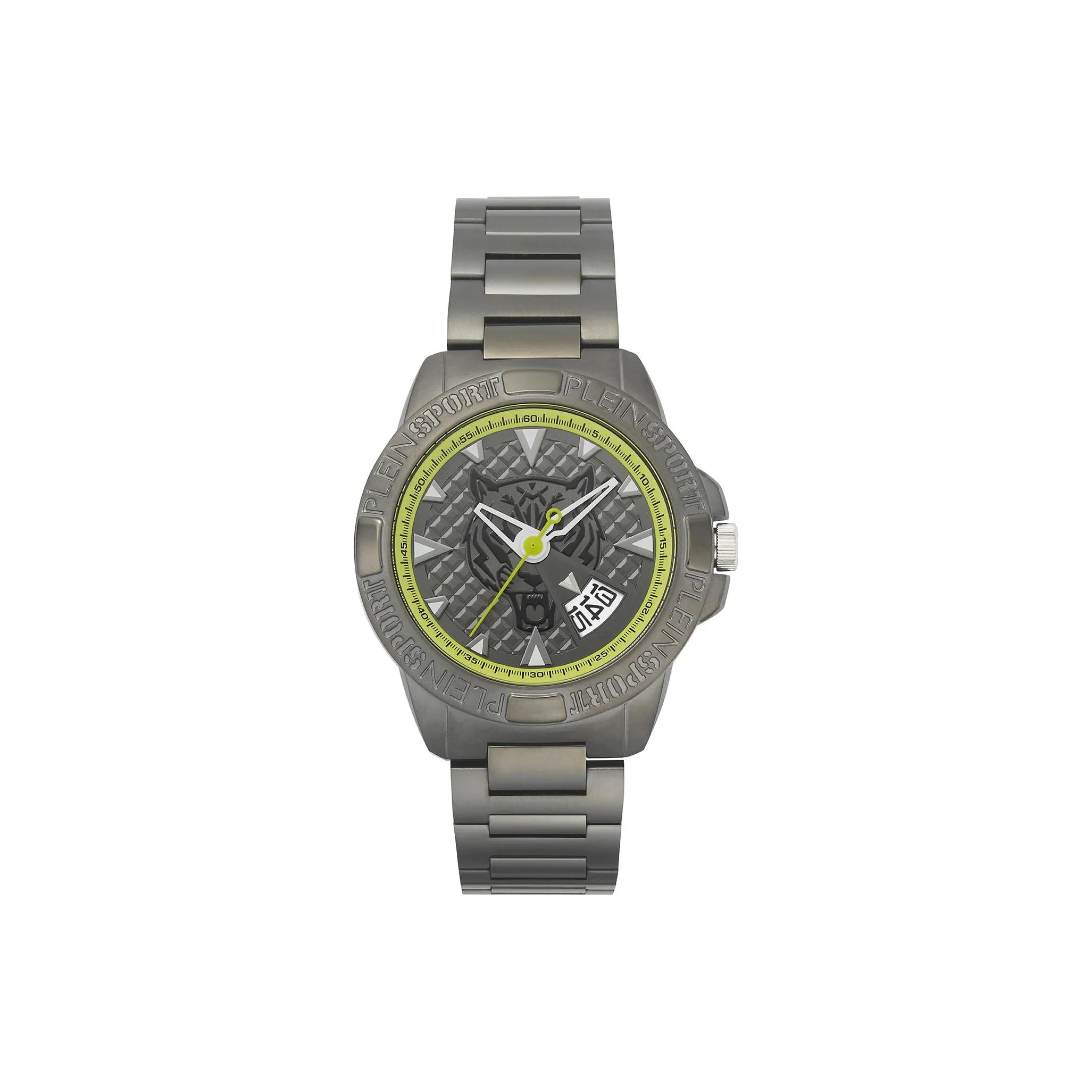 PLEIN SPORT Наручные часы Кварцевый механизм Нержавеющая сталь Ремешок 44 мм Серый циферблат Мужские часы