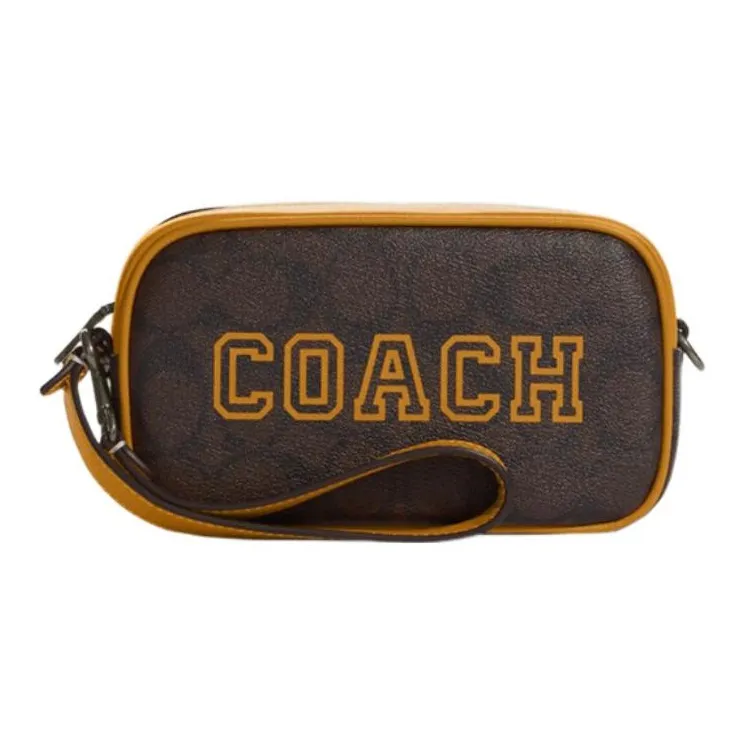 COACH Jamie Artificial Leather Wrist Bag Clutch Handbag Trumpets Women's Brown & Buttercup
