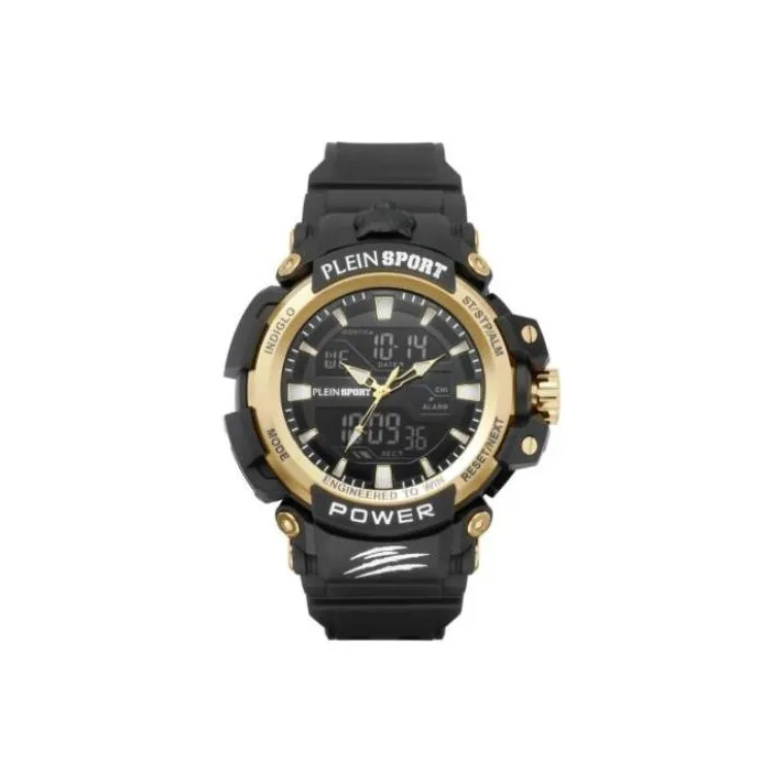 PLEIN SPORT Мужские часы Кварцевый механизм Силиконовый ремешок Черный циферблат