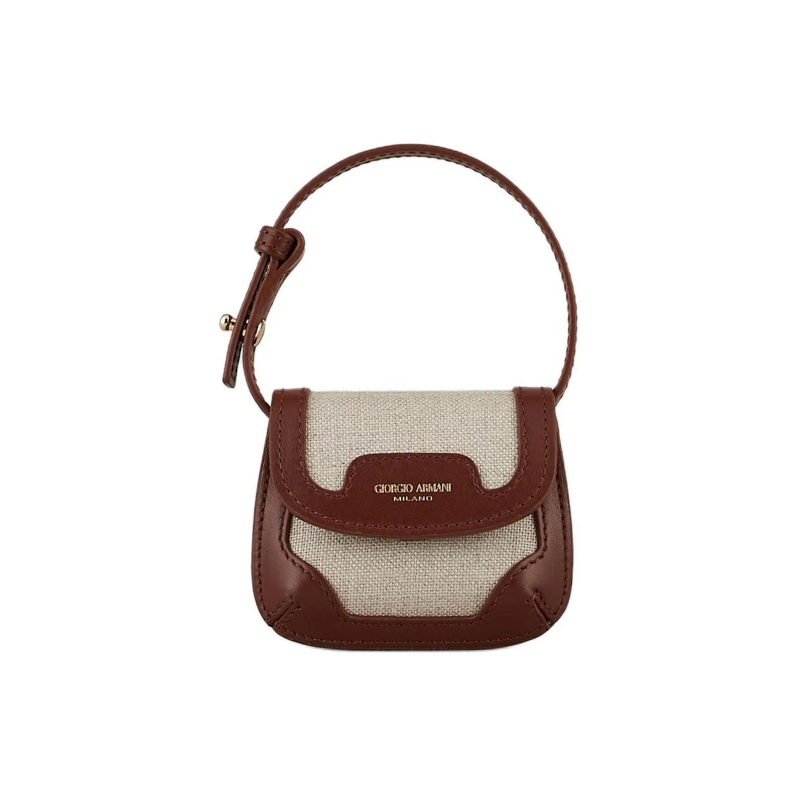 GIORGIO ARMANI Linen With Cow Leather Charm Bag Accessory Women's Beige, Yellow, & Brown