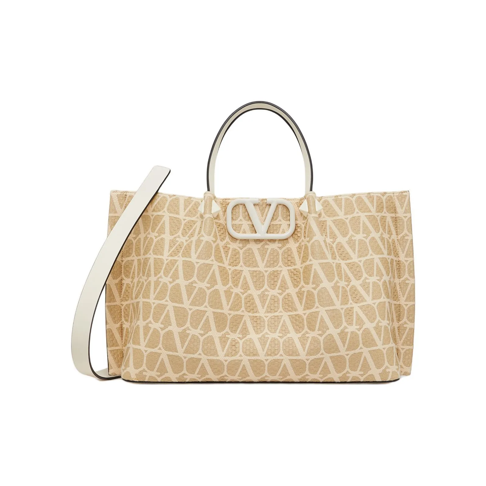 Valentino Raffia Tote Bag Shopping Bag Handbag Medium Size Women's Natural Composite Ivory White