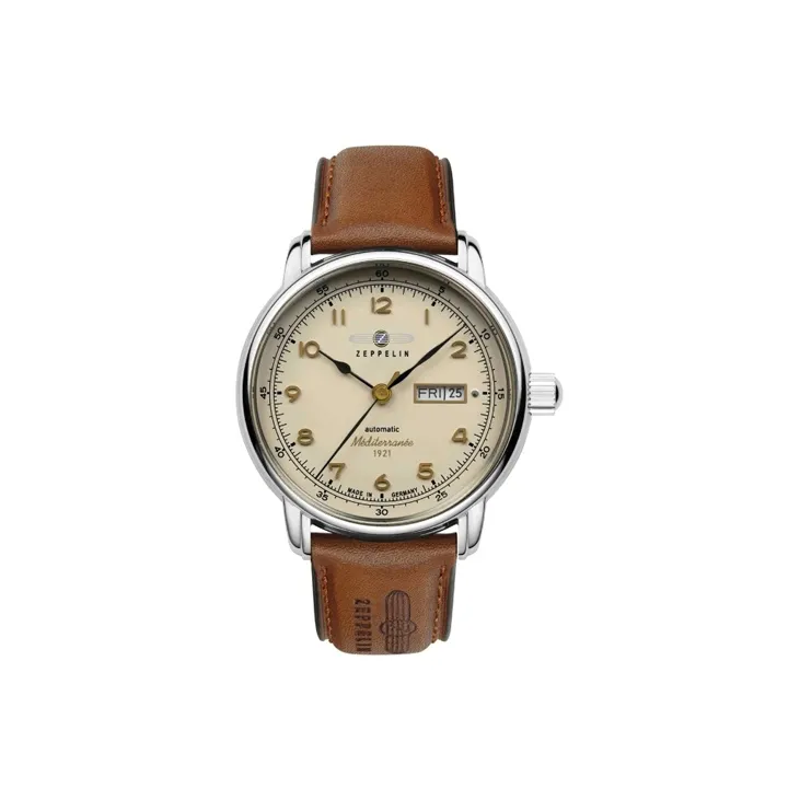 ZEPPELIN Automatic Mechanical Movement Men's Watches Watch Yellow Watch Dial Stainless Steel Case Genuine Leather Strap