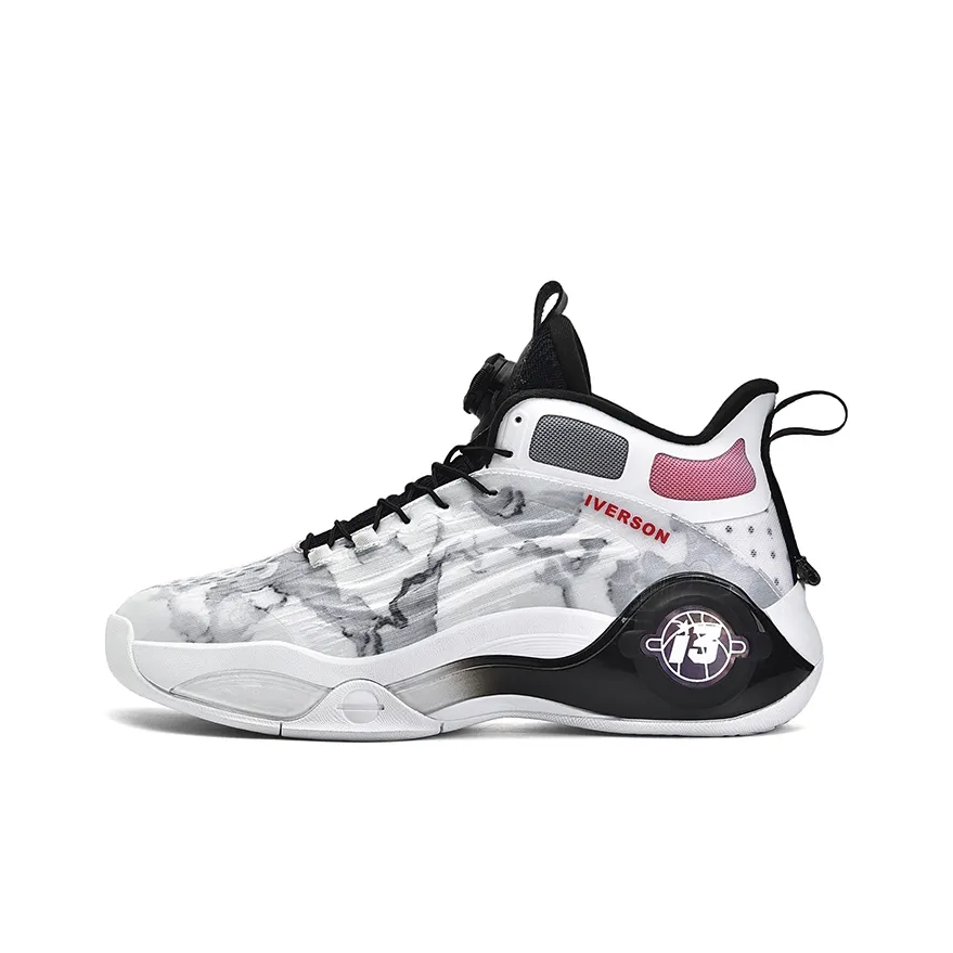 IVERSON Balanced Wear-Resistant Mid-Top Performance Basketball Shoes Unisex White Black/Red PWA297