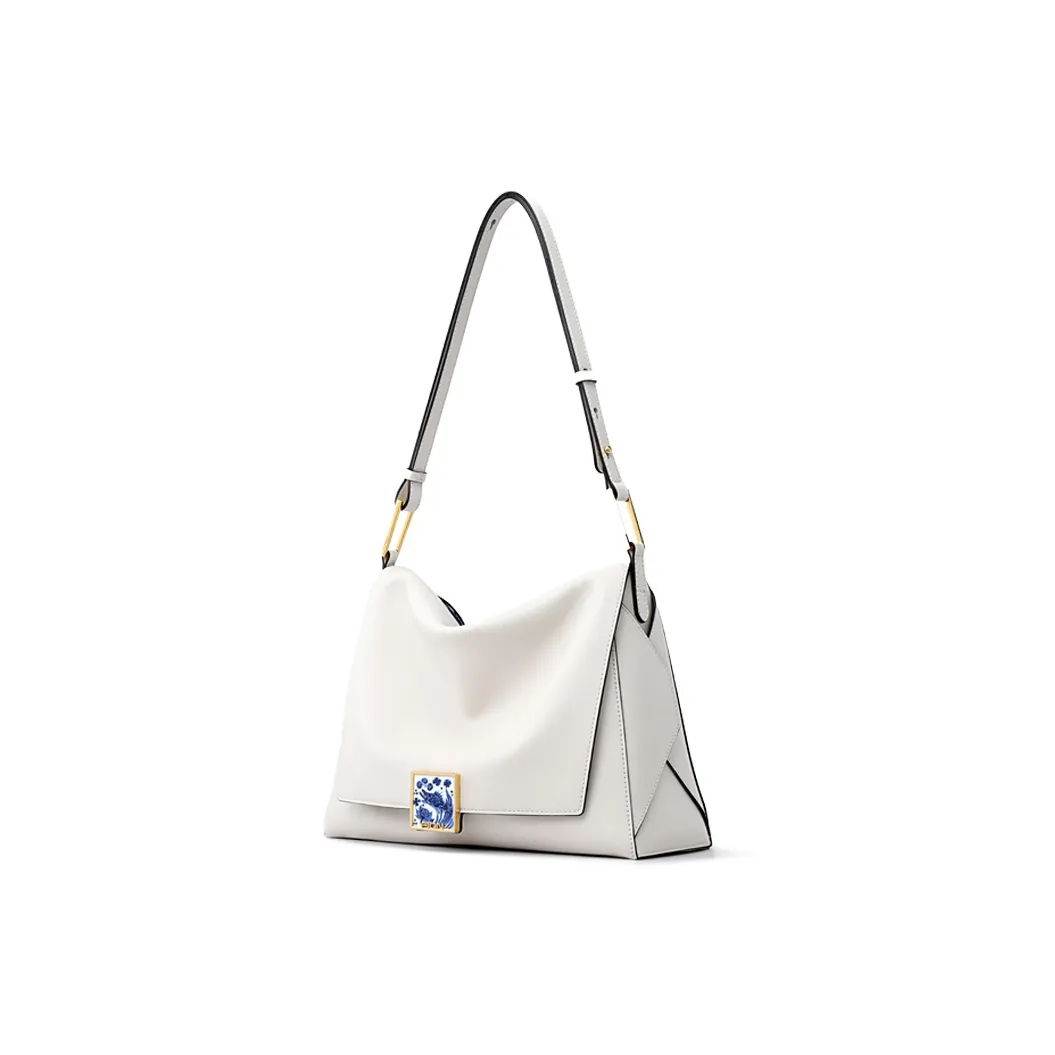 FION Imperial Kiln Blue And White Porcelain, Collaboration Leather Underarm Shoulder Bag Women's White