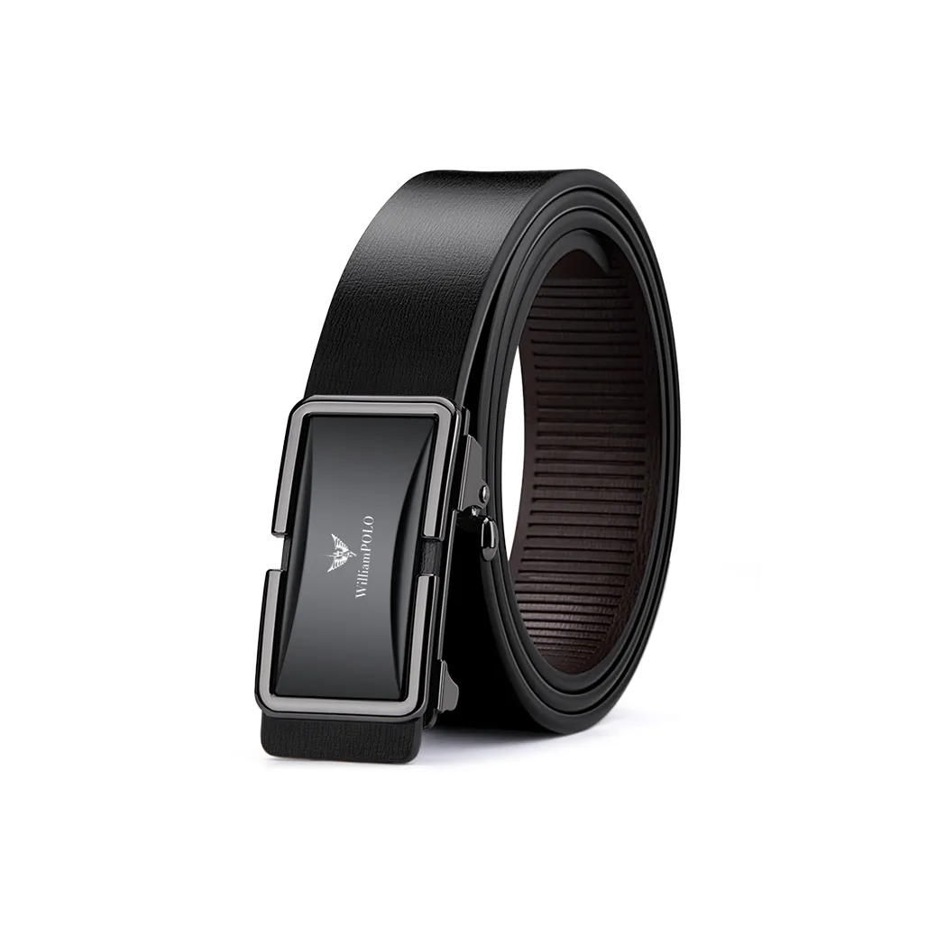 WilliamPOLO Cow Leather Leather Belts Men's Gunmetal 3.4cm Wide