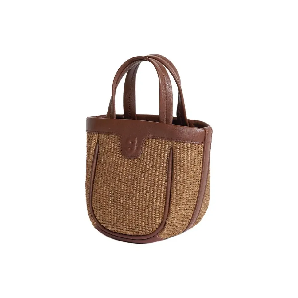 KUNOGIGI Сумка-ведро из синтетической кожи одно плечо маленькая женская черный цвет морского ежа трава лоза коричневый