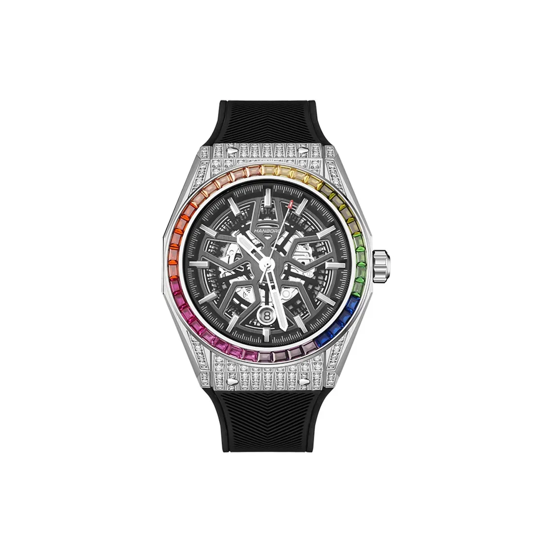 HANBORO Big Explosion Collection Автоматический Механический Механизм Часы Мужские Часы Скелетный Циферблат HBR9010 CH