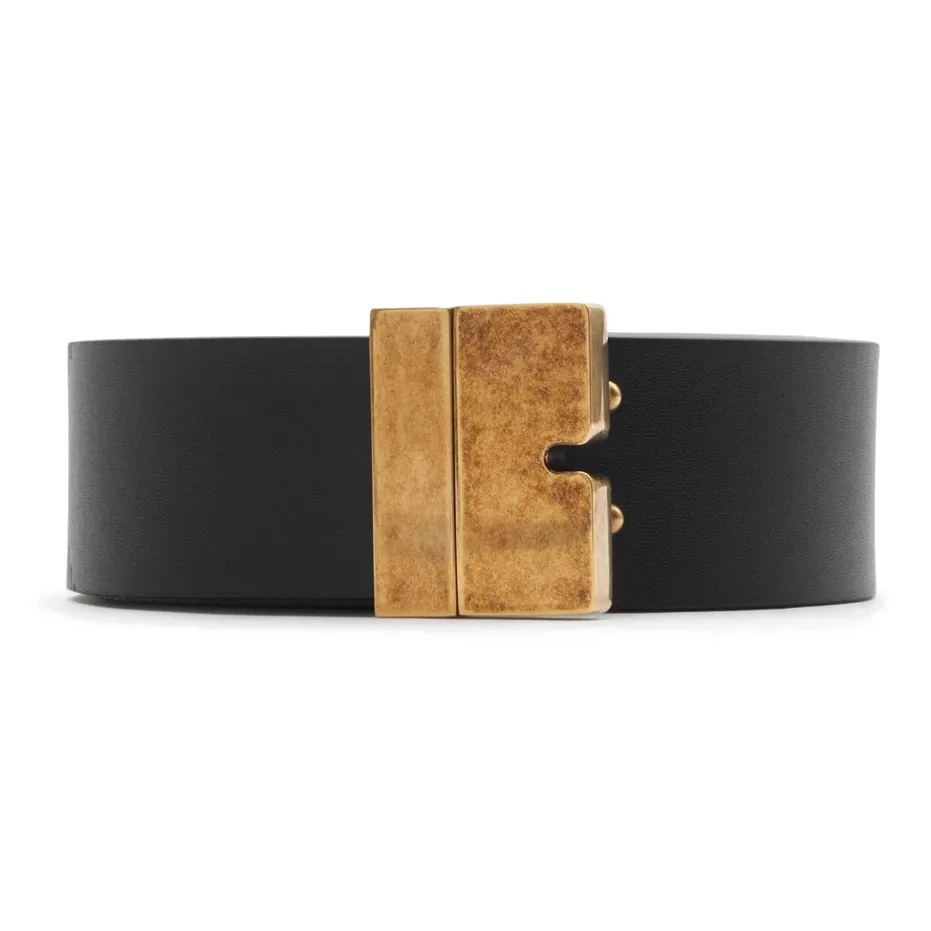 Burberry Calfskin Leather Belts Men's Black Width 3.5CM