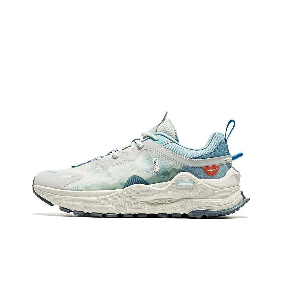 Erke Morning Mist Evening Mist Cushioned Slip Resistant Abrasion Resistant Low Top Casual Shoes Men's White Blue