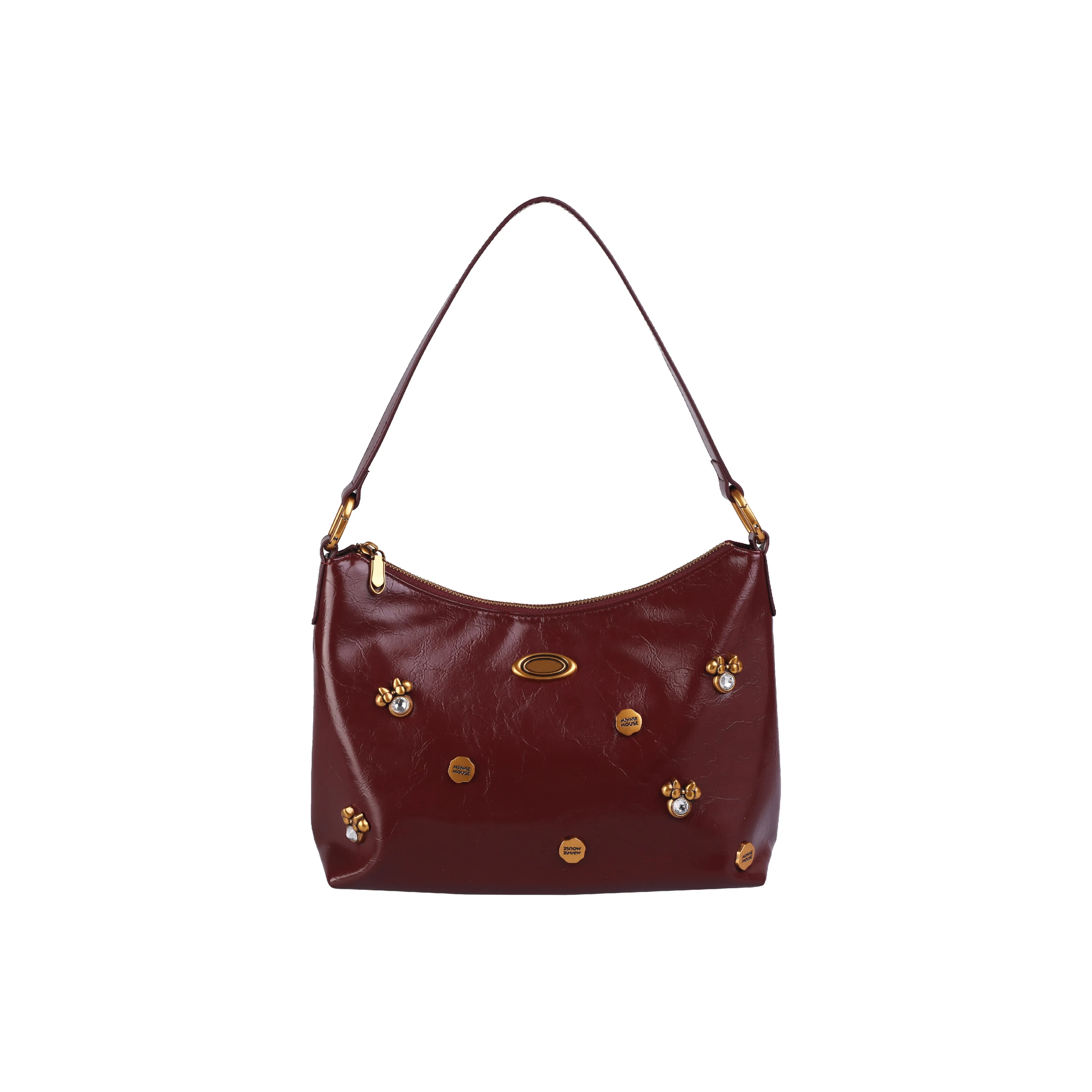 Disney Minnie Series Leather Shoulder Bag Women's Black/Burgundy