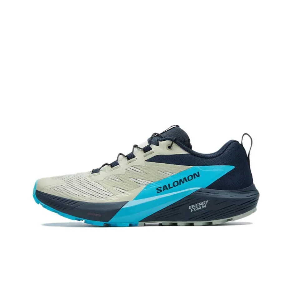 SALOMON Sense Ride 5 Abrasion Resistant Breathable Low Top Running Shoes Men's Beige Black Blue