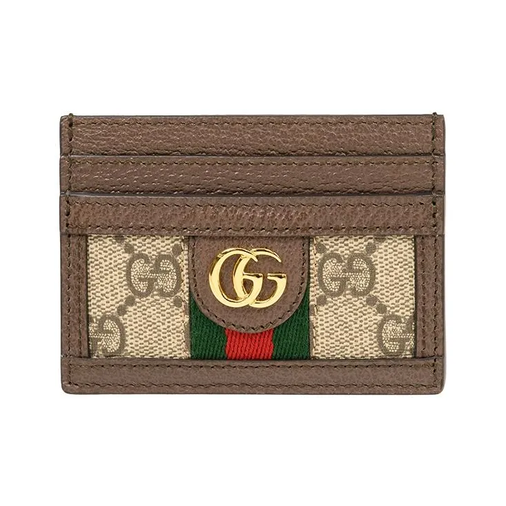 GUCCI Ophidia Canvas With Leather Card Holder Card Holder Unisex Ebony & Brown
