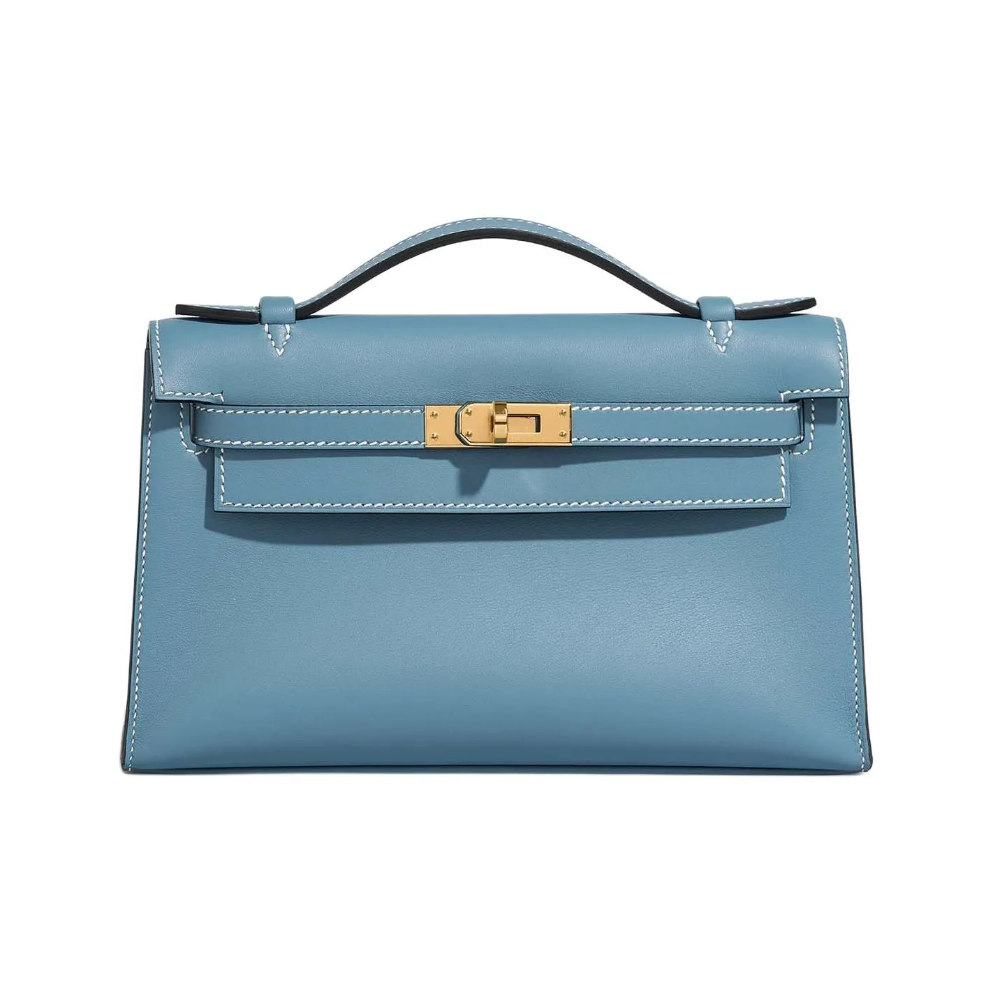 HERMES Mini Kelly Swift Leather Kelly Bag Handbags Women's 75 Bley Jean Denim Blue