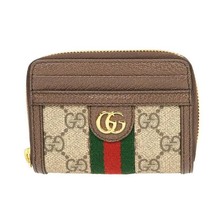 GUCCI Ophidia Canvas With Leather Cropped Zip Closure Wallet Coin Purse Unisex Ebony/Brown