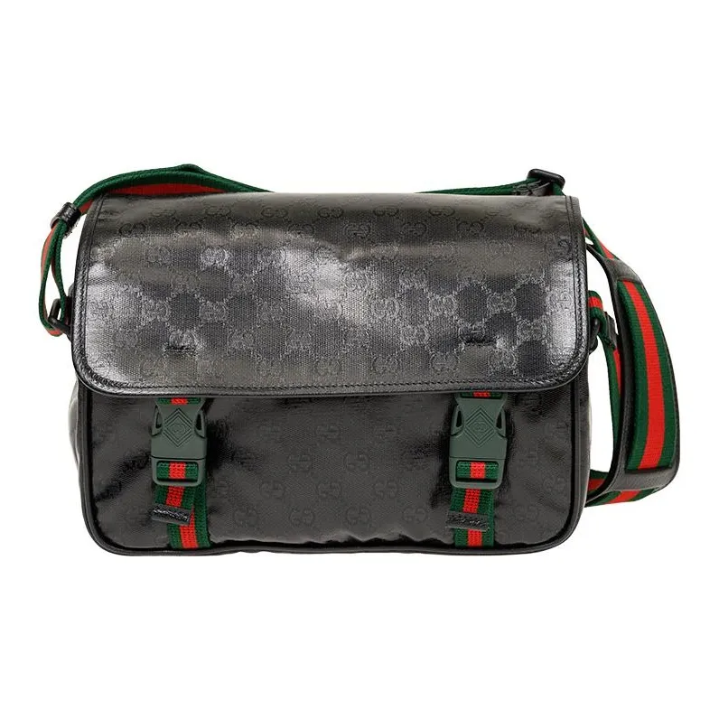 GUCCI Crystal Leather Messenger Bag, Shoulder Bag, Crossbody Bag Regular Men's Black