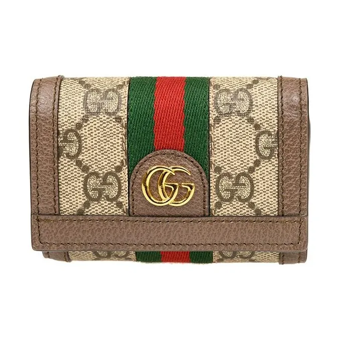 GUCCI Canvas With Leather Wallet Unisex Ebony/Brown