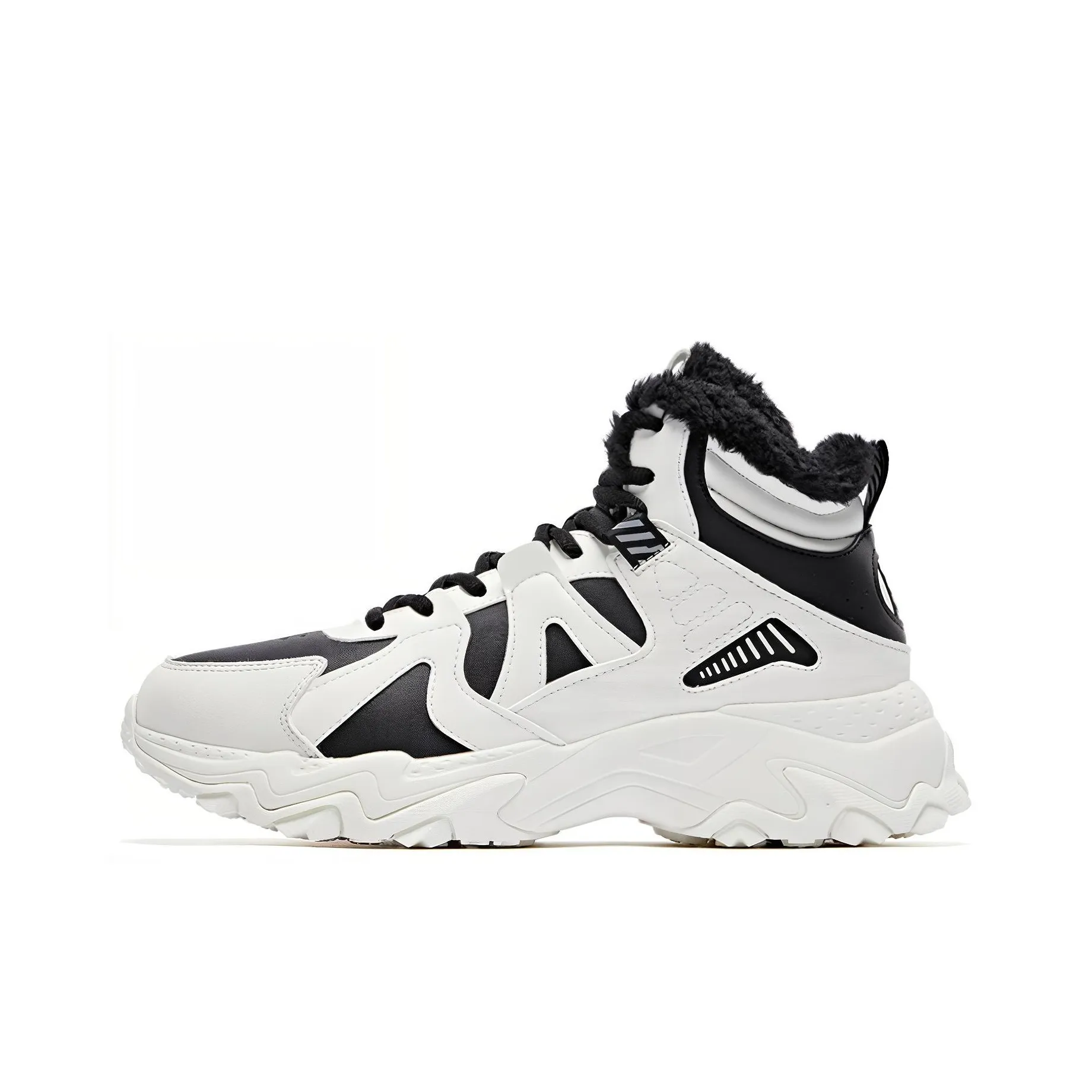 QIAODAN Cushioning Wear Resistant High Top Running Shoes Men's White Black
