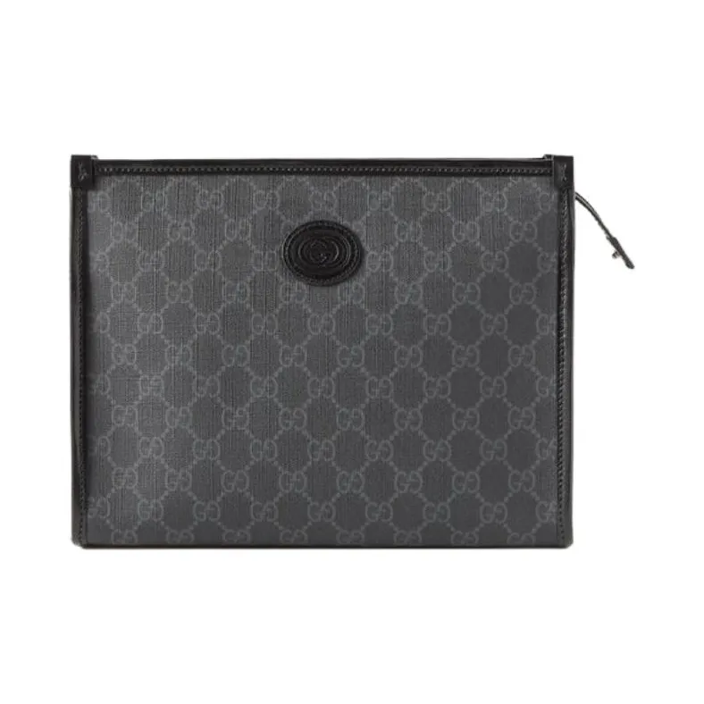 GUCCI Canvas With Leather Makeup Bags Cut Clutches Toiletry Bags Cut Men's Black Gray Color