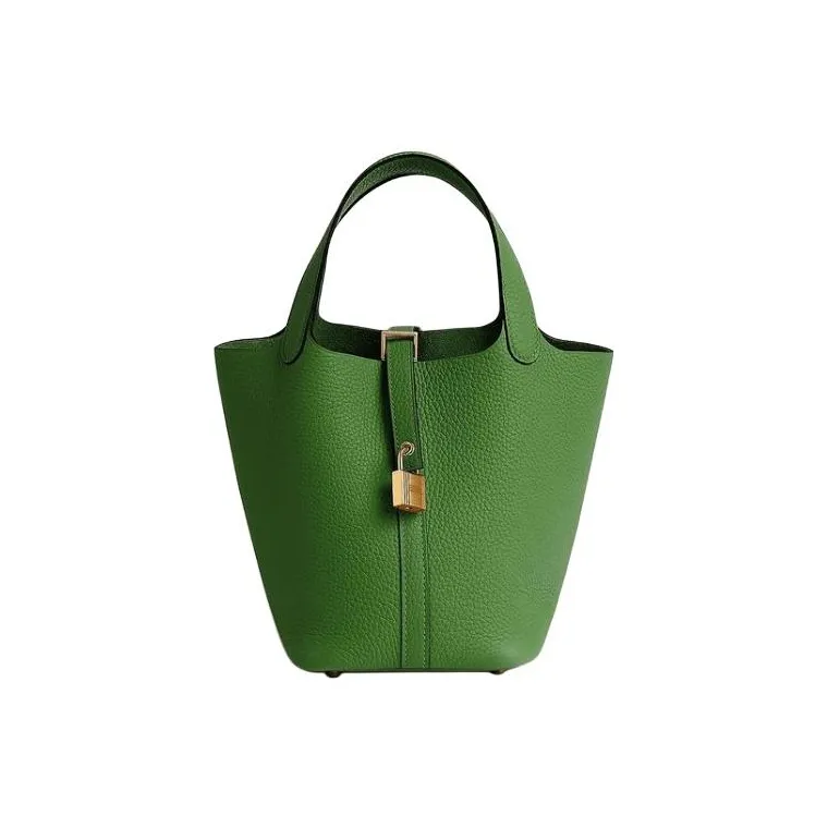 HERMES Picotin Lock Clemence Bullock Leather Basket Bag, Bucket Bag, Handbag Women's A8 Yuka Ribbon Green
