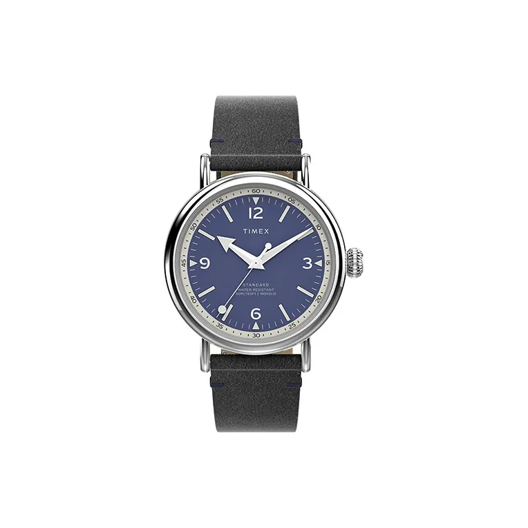 TIMEX Standard Series Мужские часы Кварцевый механизм Кожаный ремешок 40 мм Синий циферблат