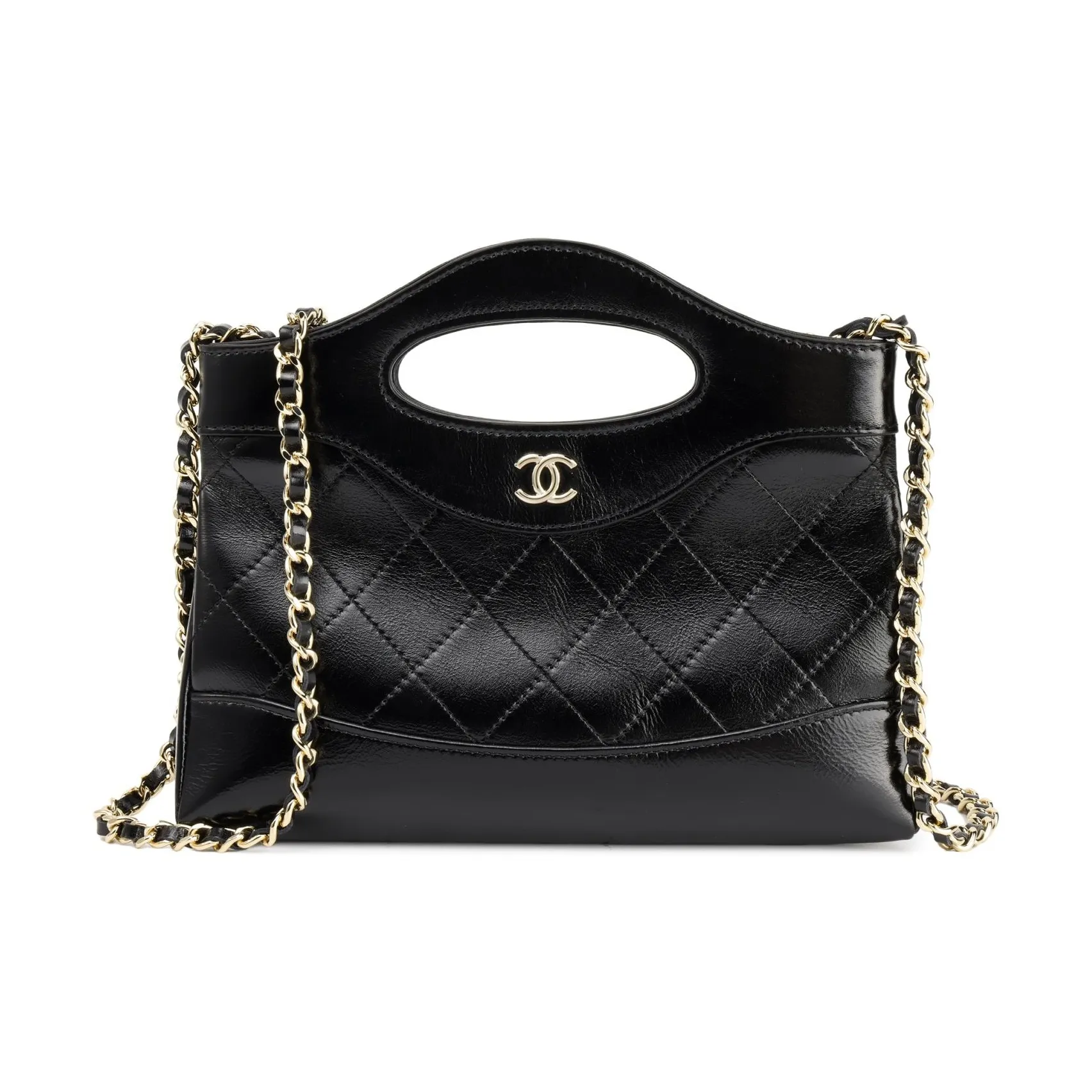 CHANEL Bright Cow Leather Shoulder Bag, Crossbody Bag, Handbag Women's Black