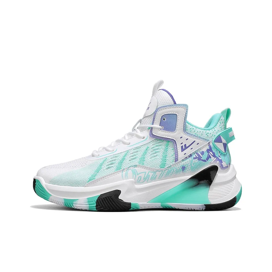 Warrior Cushioning Height Increasing Wear Resistant Breathable Slip Resistant Low Top Basketball Shoes Men's White Cyan