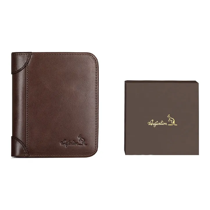 AUGTARLION Cow Leather Wallets With Money Clip Regular Men's Coffee/Khaki
