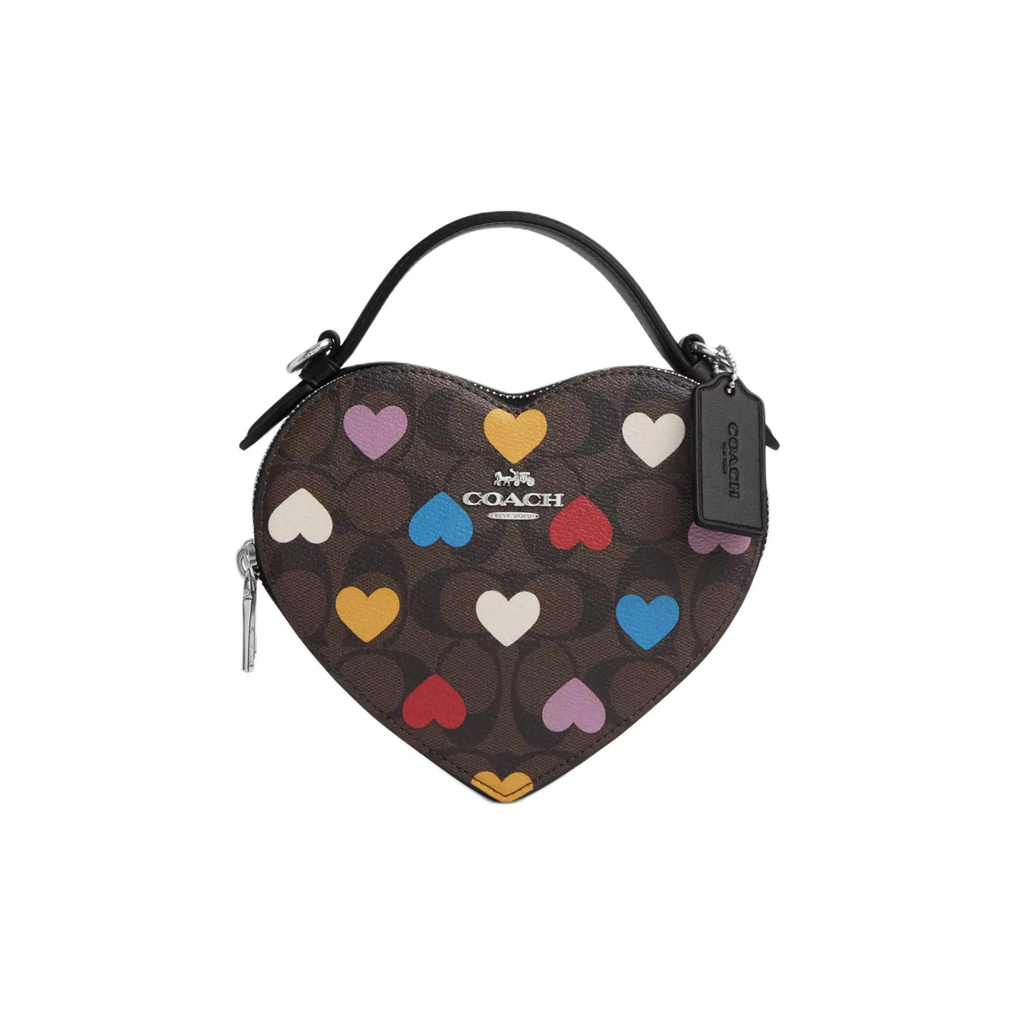 coach Anniversary Heart Coated Canvas With Smooth Leather Heart Shaped Bag, Shoulder Bag, Crossbody Bag, Handbag Women's Khaki