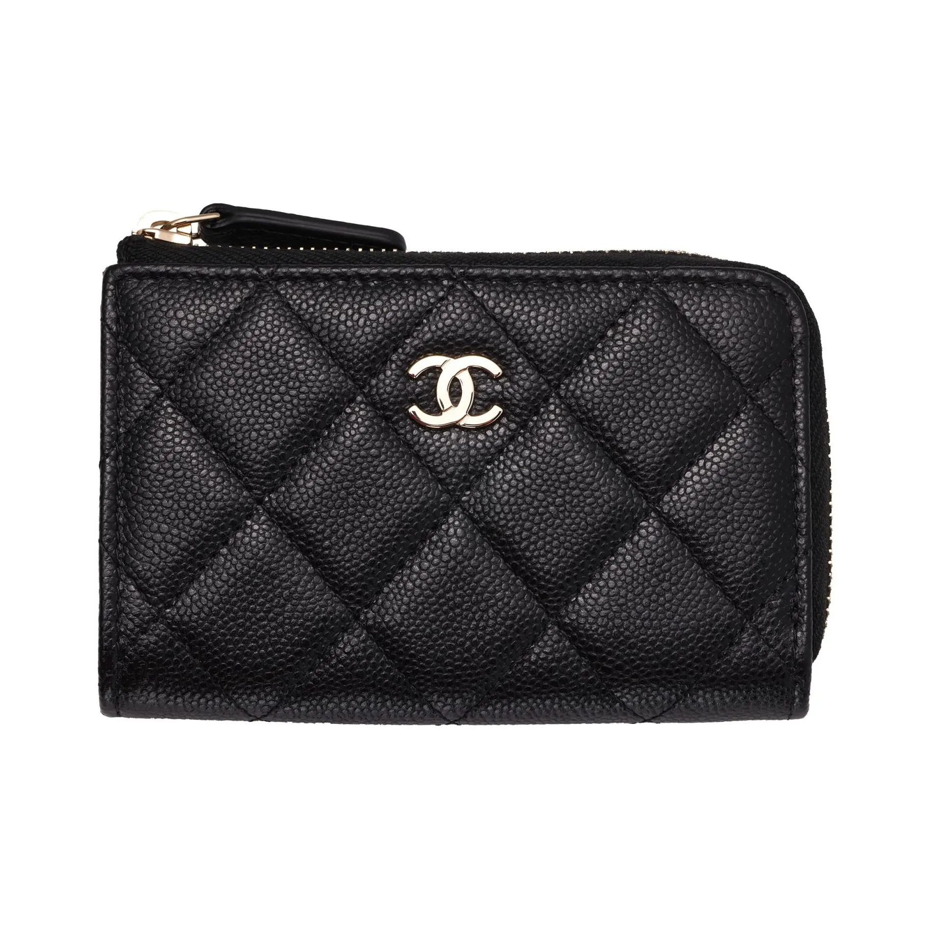 CHANEL Grain Embossed Caviar Calfskin Coin Purse Women's Black