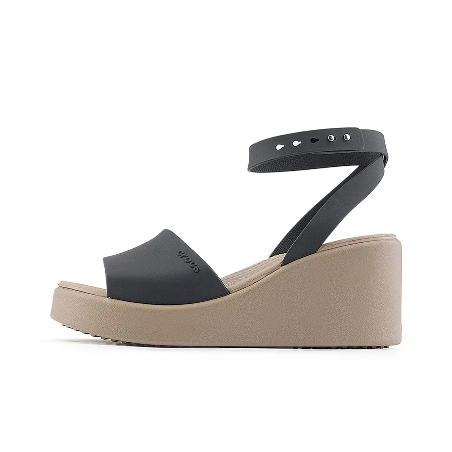 Crocs Brooklyn Ankle Strap Wedge Sandals 'Black Beige' Women's