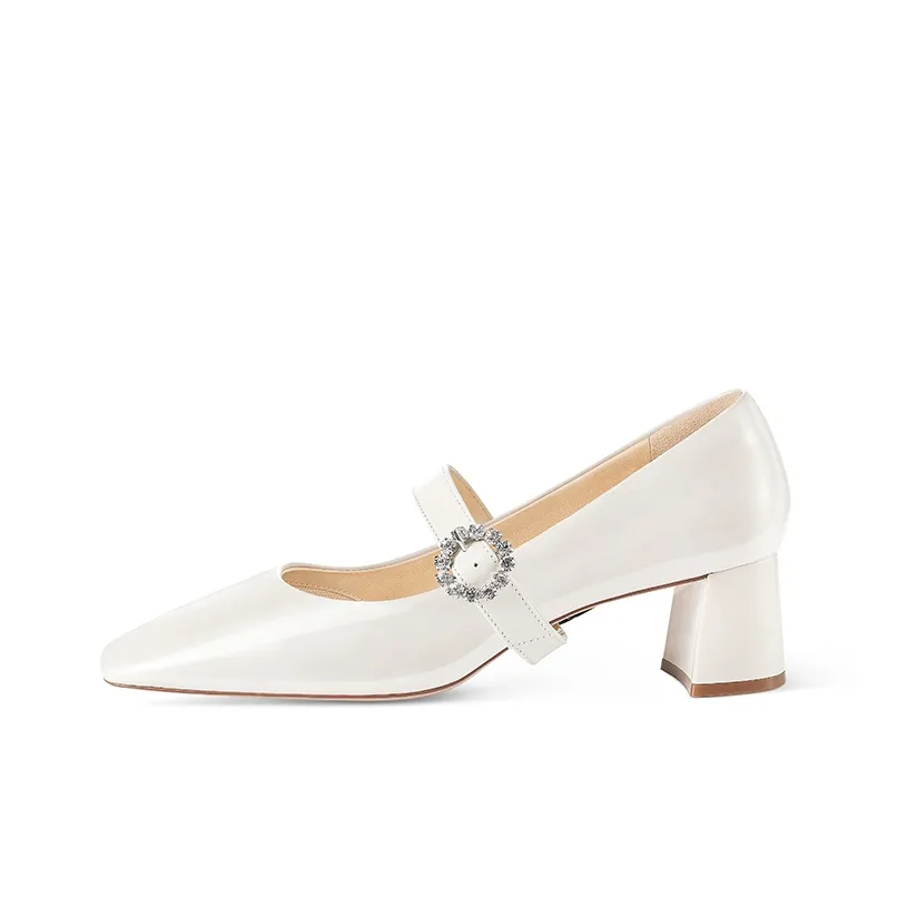 7or9 Молоко Нуга Конфетный цвет Грубый каблук Туфли Мэри Джейн 5 см Женские Сливочный