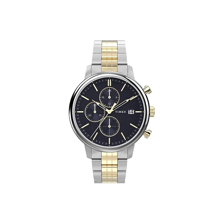 TIMEX Мужские часы Кварцевый механизм Ремешок из нержавеющей стали 45 мм Синий циферблат
