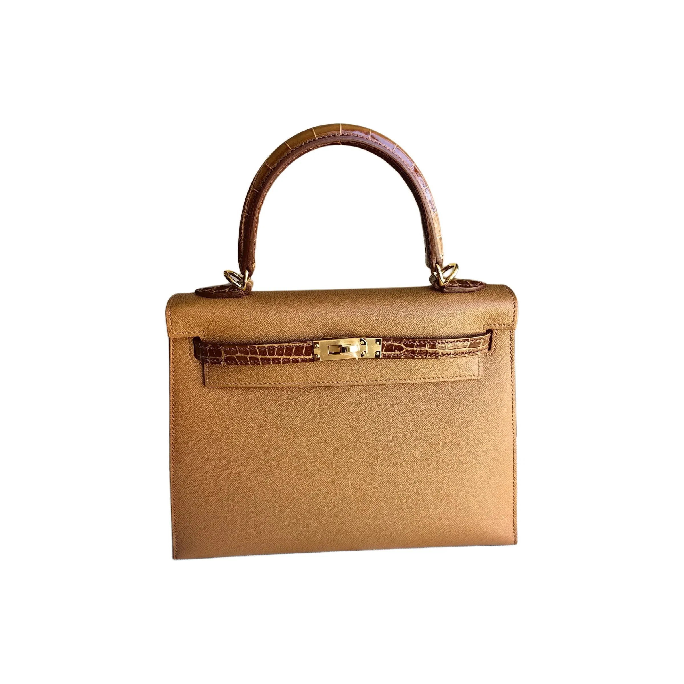 HERMES Kelly Touch Madame Leather With Crocodile Leather Kelly Bag Handbags Women's Brown