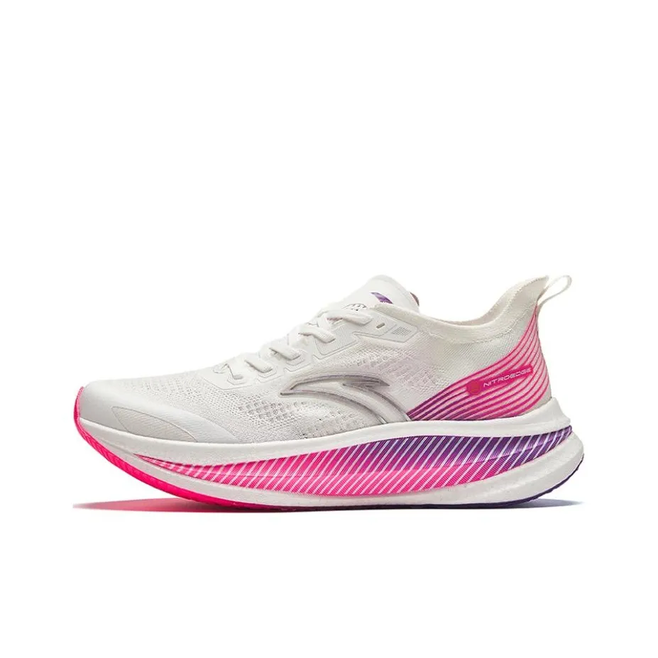 Anta Cushioned Wear Resistant Breathable Low Top Full Length Carbon Plate Training Running Shoes Men's White Pink